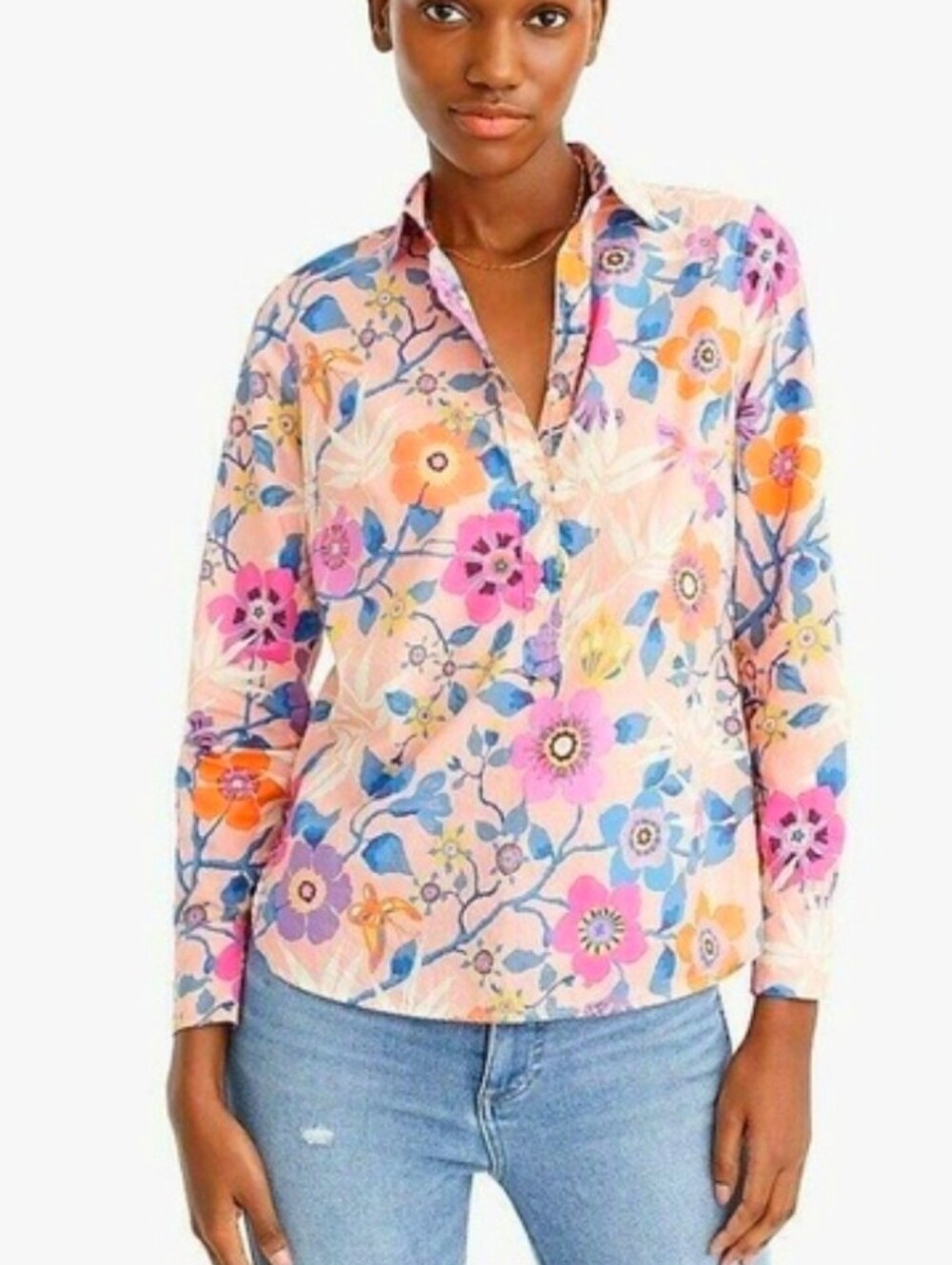 J. Crew Liberty Art Fabrics Pavilion Floral Popover Partial Button Blouse Size 6